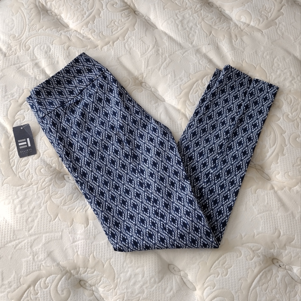 NWT Elliott Lauren Blue And White Straight Leg Pants Women's US Size 4